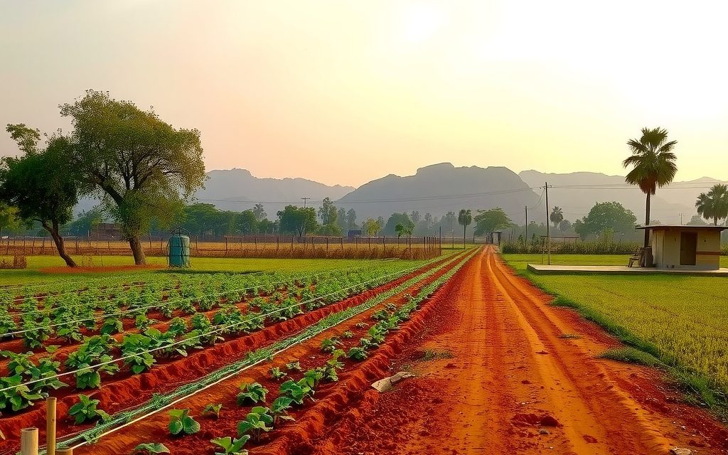 Red-soil maize fields and a borewell near Kothur on NH-44, Rangareddy district