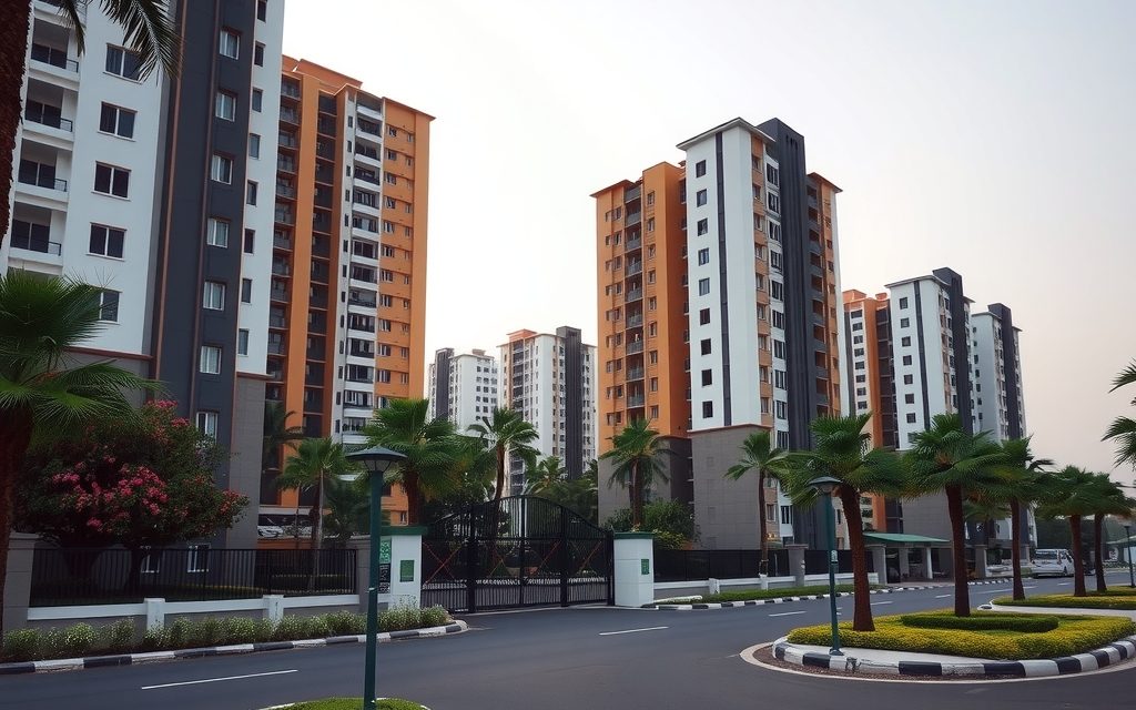New residential towers along the Mumbai highway near Isnapur X Roads, Patancheru mandal, Sangareddy district