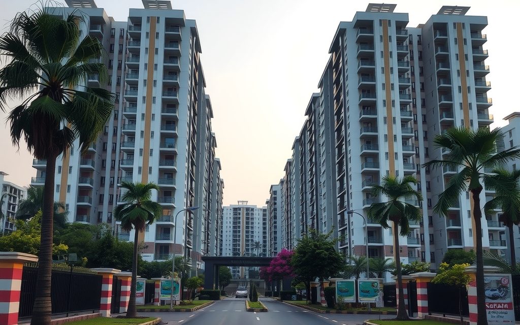 Stilt-plus-five apartment block on the Hyderabad road in Nalgonda, Telangana