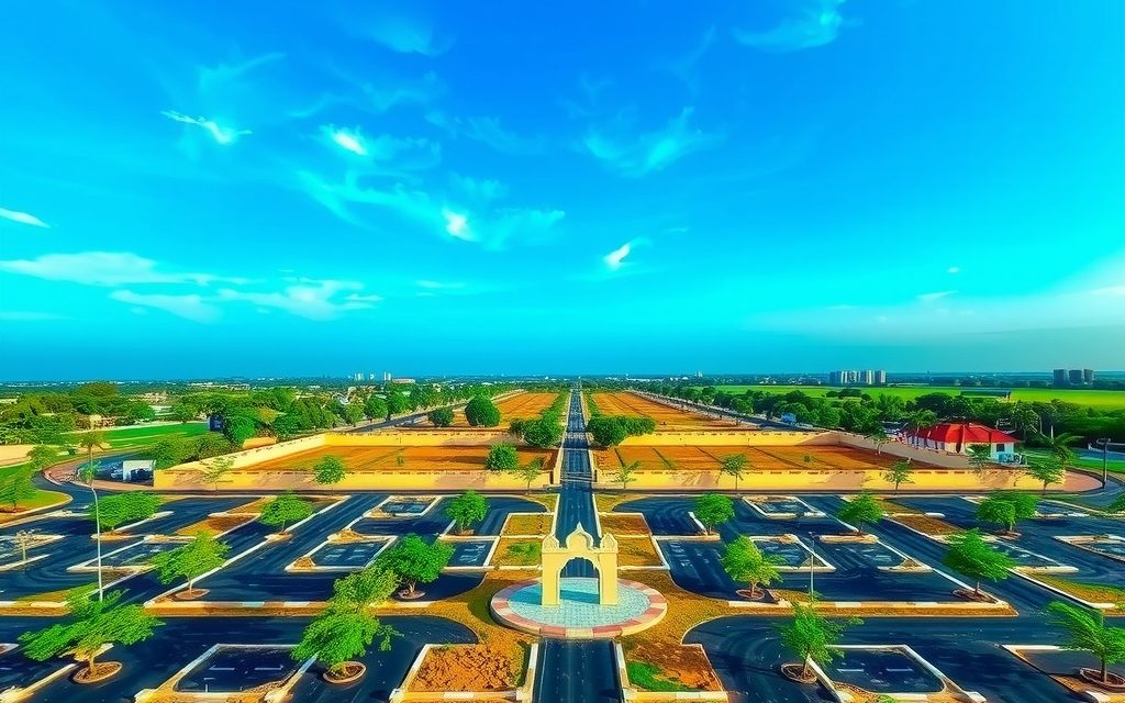 DTCP plot layout beside NH-44 near Perkit on the edge of Armoor, with the Armoor rocks in the distance, Nizamabad district
