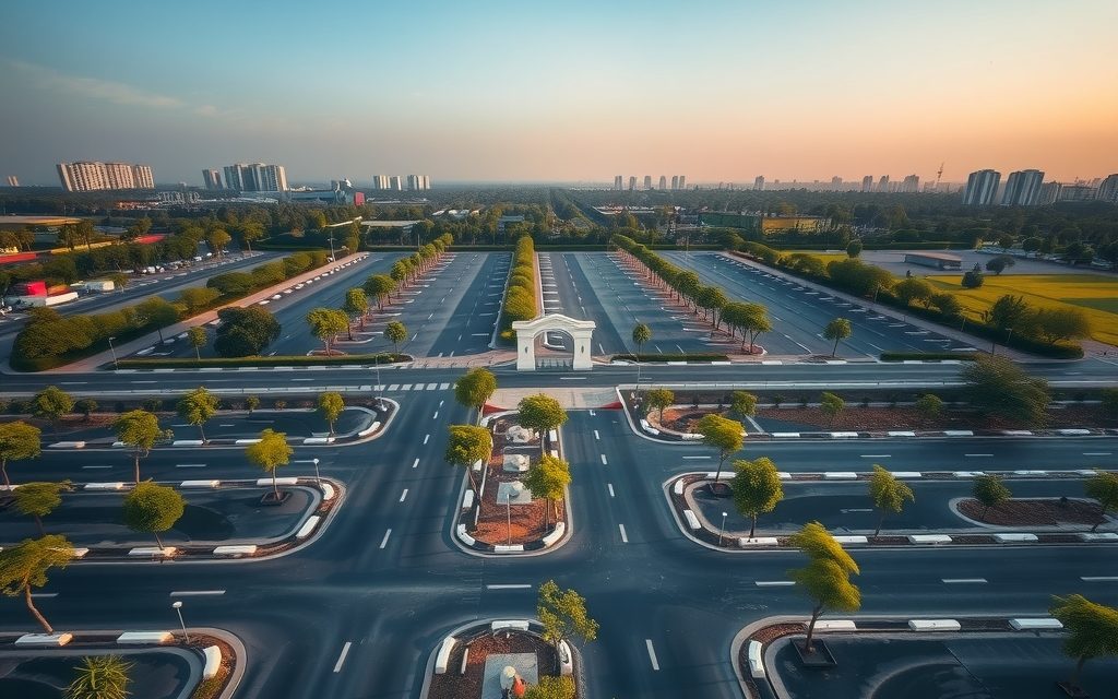 Granite ridge above Khajaguda lake with residential plots and Financial District towers in the distance, Hyderabad