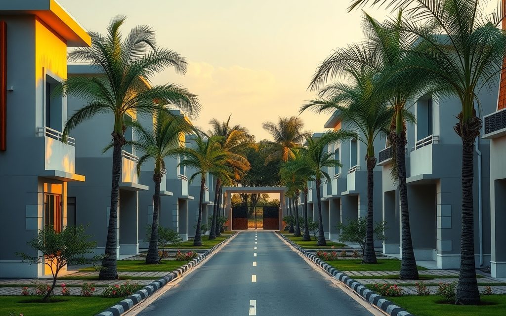 Newly built duplex villas on an internal road of an approved layout near Bhanur village off the Isnapur–Bhanur road, Sangareddy district