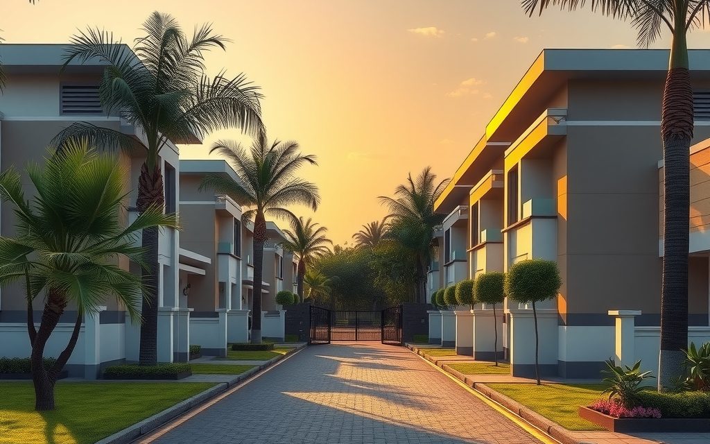 Triplex row houses on an internal road near Nizampet Road in north-west Hyderabad